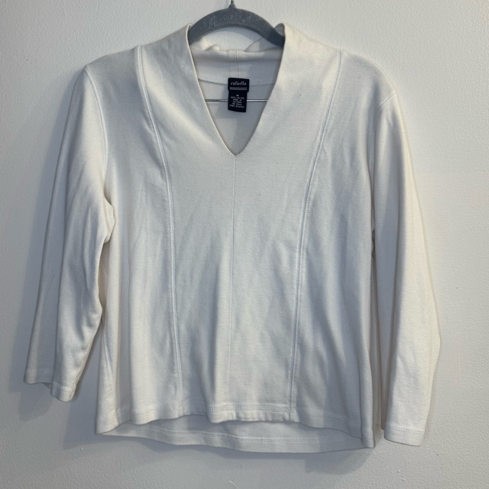 Rafaella Women’s Vintage 100% Cotton 3/4 Sleeve White Shirt Size Medium